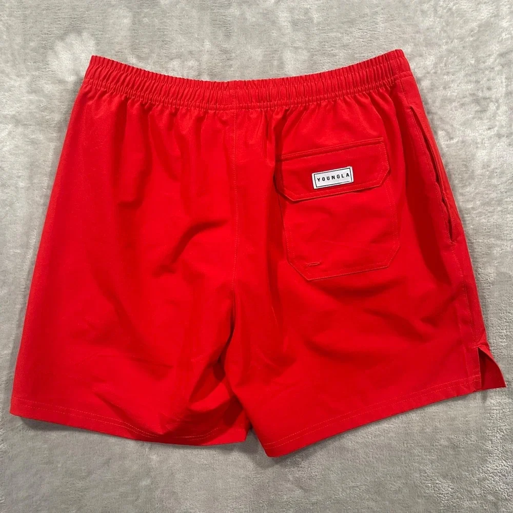 YoungLA Swim Trunks Mens Medium Red Board Shorts Mesh Elastic Drawstrings